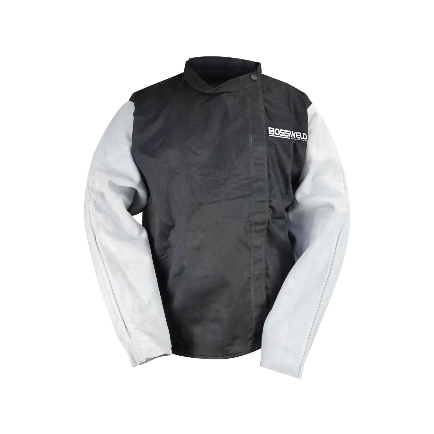 Best Sale ⭐ Australia Sale - Bossweld Medium FR40 Welder Jacket With Leather Sleeves Black White ❤️ 3 Best Sale ⭐ Australia Sale - Bossweld Medium FR40 Welder Jacket With Leather Sleeves Black White ❤️